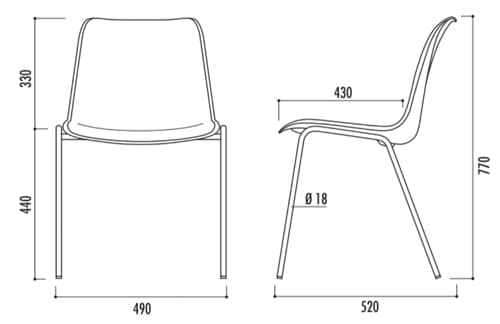 Schéma avec dimensions de la chaise coque